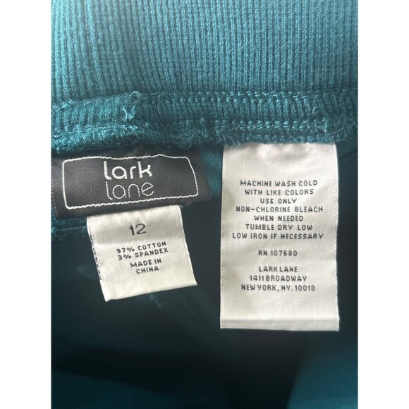 Lark Lane Womens Pants Size 12 Teal Corduroy Pull-On Straight Leg Stretch Velvet - Picture 9 of 9